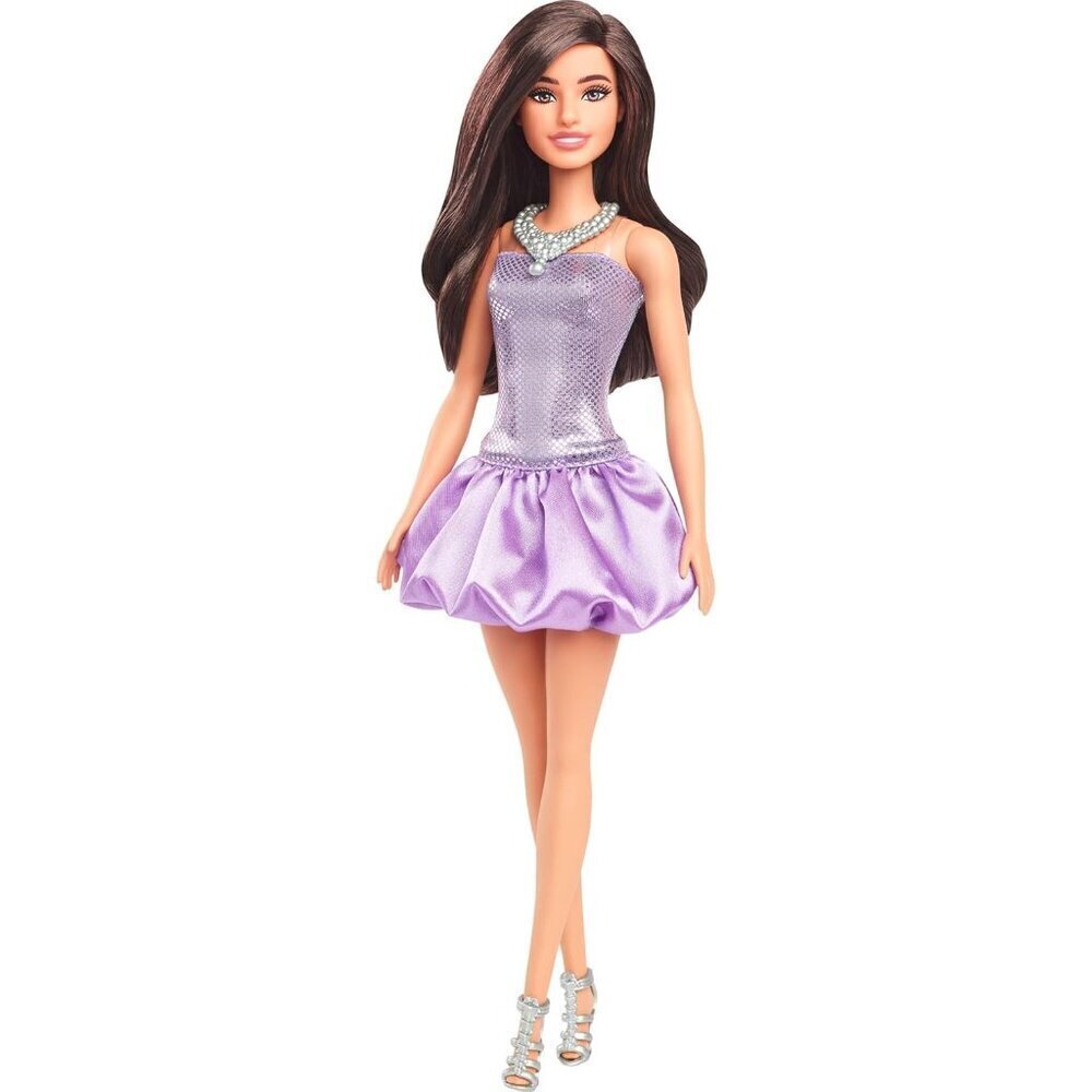 Barbie Fashionistas Doll with Brown Hair, Wearing Sequined Purple Bubble Dress